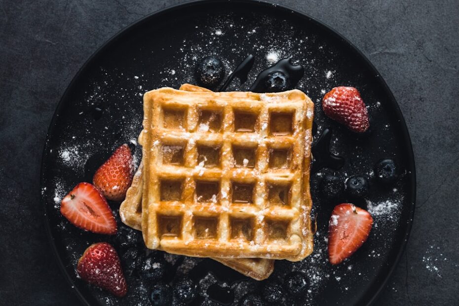 square waffle with strawberries
